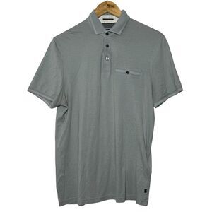 TED BAKER London Tortila Short Sleeve Polo Shirt Stripe Collar Gray Mens Size 3